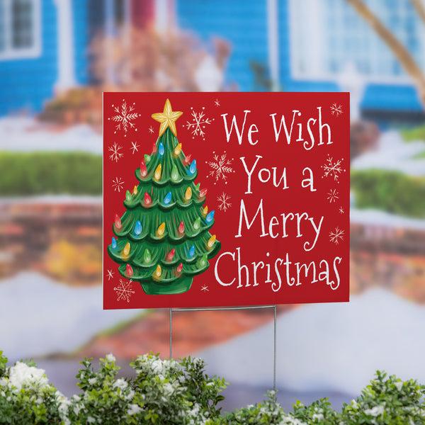 plow & hearth Twas The Night Nostalgia Christmas Tree Yard Sign "We Wish You A Merry Christmas" 24"x18"