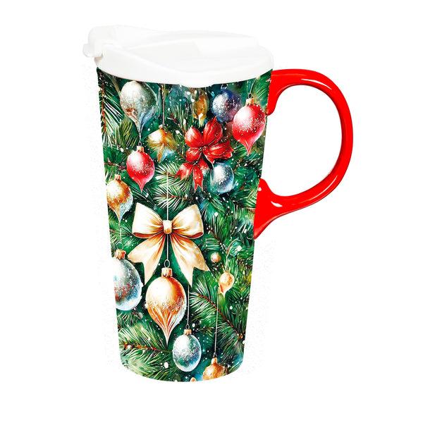 Plow & Hearth Twas The Night Travel Cup Ceramic Perfect Cup Tree With Ornaments 17oz Gift Box