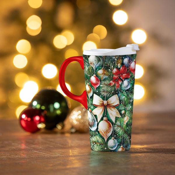 plow & hearth Twas The Night Travel Cup Ceramic Perfect Cup Tree with Ornaments 17oz Gift Box