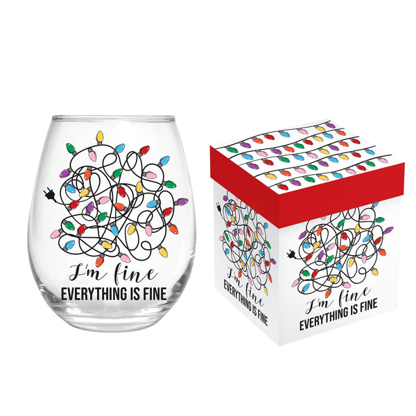 plow & hearth Twas The Night Wine Glass Stemless Glass It's Fine 17oz Gift Box