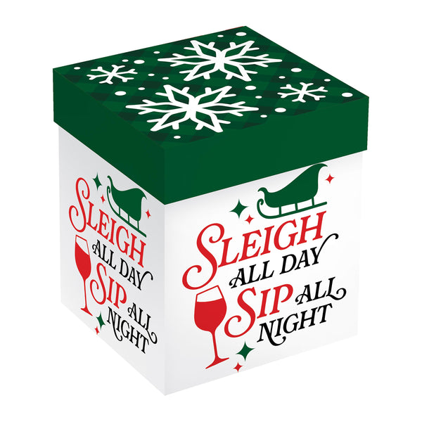 Plow & Hearth Twas The Night Wine Glass Stemless Glass Sleigh All Day 17oz Gift Box