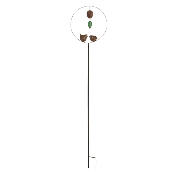 Plow & Hearth Two Faux Stone Birds In Metal Hoop Decorative Garden Stake