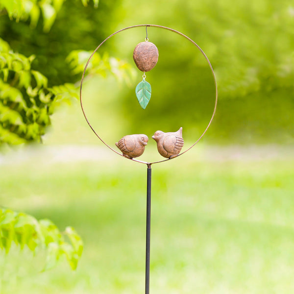 plow & hearth Two Faux Stone Birds in Metal Hoop Decorative Garden Stake