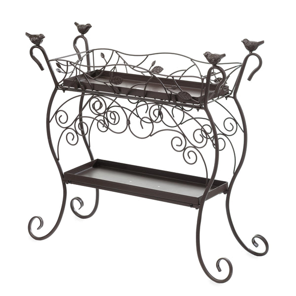 Plow & Hearth Two-Tiered Cast Iron Plant Stand With Birds