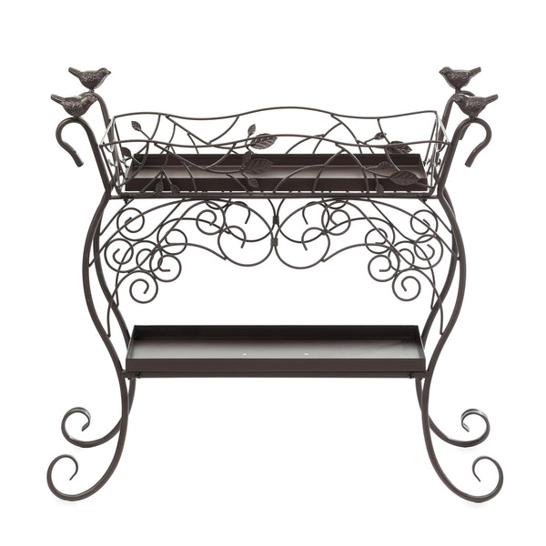 Plow & Hearth Two-Tiered Cast Iron Plant Stand With Birds