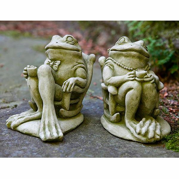 plow & hearth USA-Made Cast Stone Coffee and Tea Frog Garden Statues