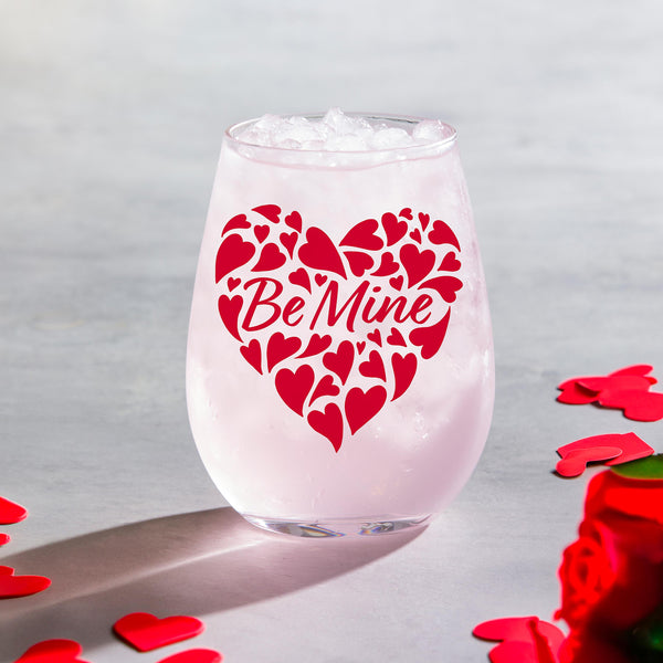 plow & hearth Valentine's "Be Mine" Stemless Glass 17oz Gift Box