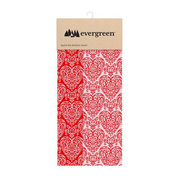 Plow & Hearth Valentine's Day Kitchen Towel Quick Dry Waffle Weave Double-Sided Filigree Hearts 30"L X 18"W