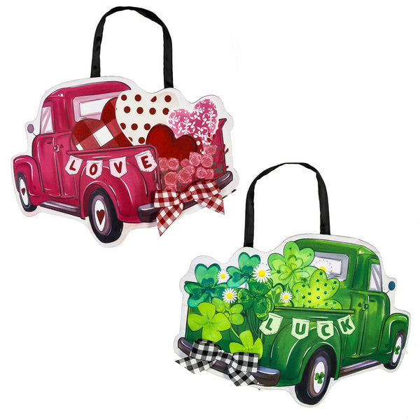 plow & hearth Valentine's Day & St. Patrick's Day Truck Reversible Door Décor