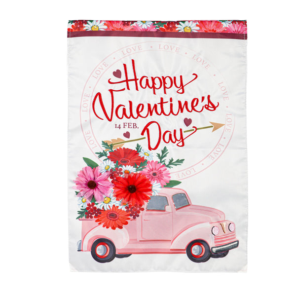plow & hearth Valentine’s Flower Truck Applique Garden Flag