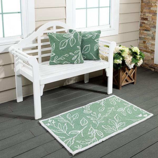 Plow & Hearth Verdant Greenery Indoor/Outdoor Hooked Pillow 18"x18"