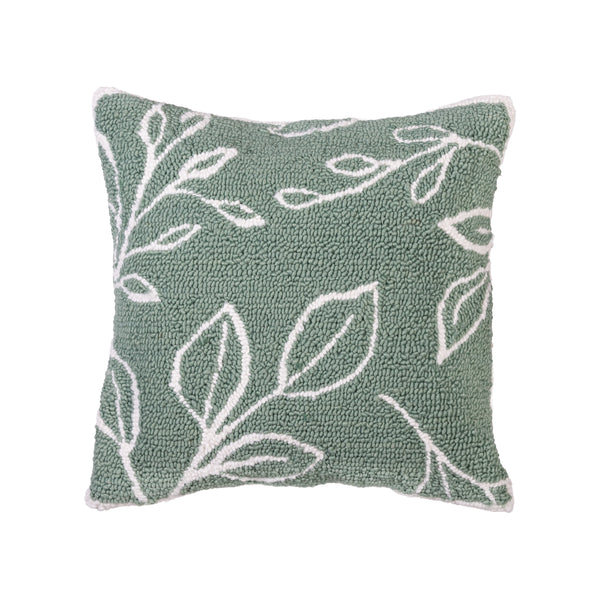 Plow & Hearth Verdant Greenery Indoor/Outdoor Hooked Pillow 18"x18"