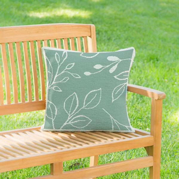 plow & hearth Verdant Greenery Indoor/Outdoor Hooked Pillow 18"x18"