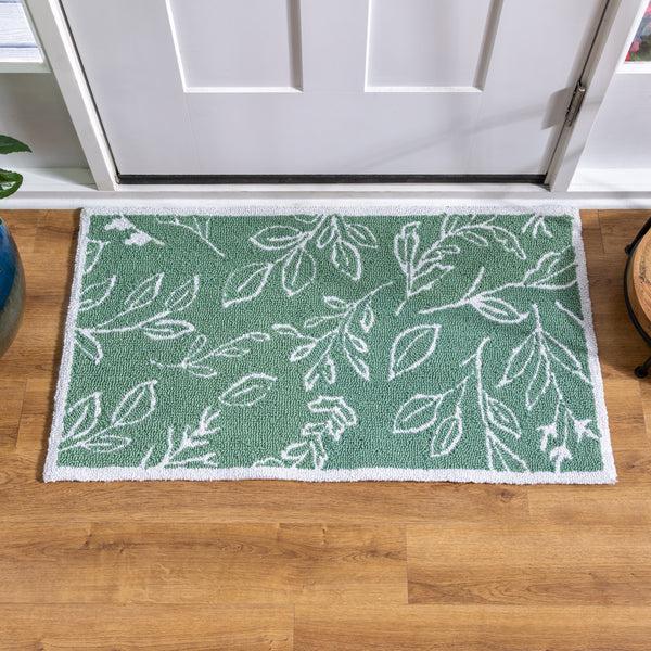 Plow & Hearth Verdant Greenery Indoor/Outdoor Hooked Rug 24"x42"