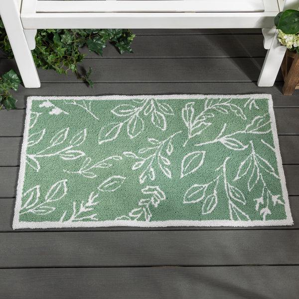 Plow & Hearth Verdant Greenery Indoor/Outdoor Hooked Rug 24"x42"