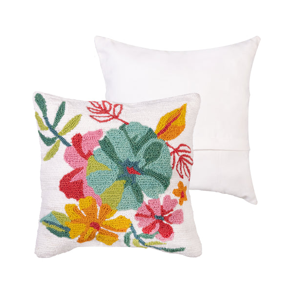 Plow & Hearth Vibrant Flowers Indoor/Outdoor Hooked Pillow 18"x18"