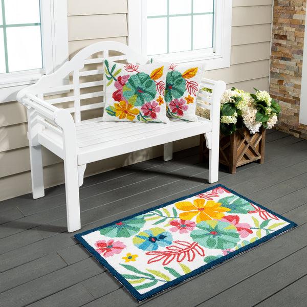 Plow & Hearth Vibrant Flowers Indoor/Outdoor Hooked Rug 24"x42"