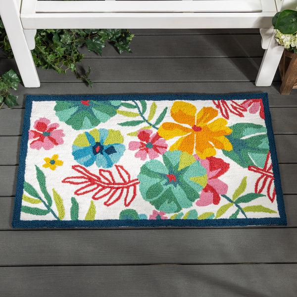 Plow & Hearth Vibrant Flowers Indoor/Outdoor Hooked Rug 24"x42"