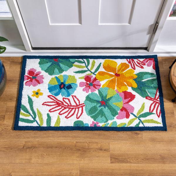 Plow & Hearth Vibrant Flowers Indoor/Outdoor Hooked Rug 24"x42"