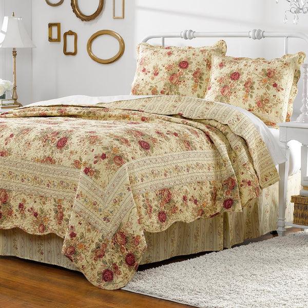 plow & hearth Vintage Rose Garden Quilt 2 Piece Twin Set