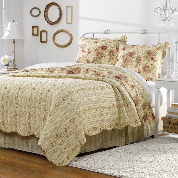 Plow & Hearth Vintage Rose Garden Reversible Quilt 3 Piece Full/Queen Set
