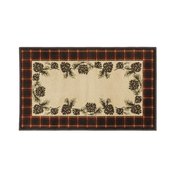 plow & hearth Vista Pine Cones Red Plaid Border Rug 30" x 50"