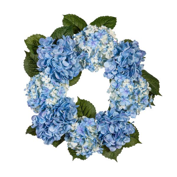 Plow & Hearth VivaStyle Artificials Artificial Blue & White Hydrangea Wreath 16"H