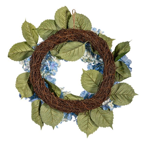 Plow & Hearth VivaStyle Artificials Artificial Blue & White Hydrangea Wreath 16"H
