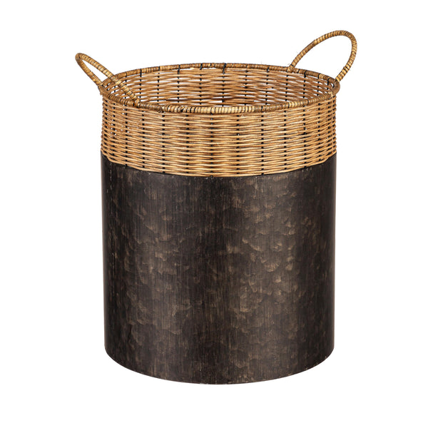 Plow & Hearth VivaStyle Basket Black Iron Basket With Rattan Stitch Top Nested Set Of 2