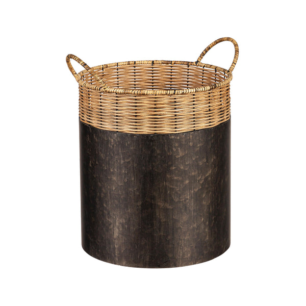 Plow & Hearth VivaStyle Basket Black Iron Basket With Rattan Stitch Top Nested Set Of 2
