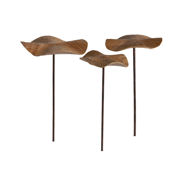 Plow & Hearth VivaStyle Garden Stake Hand-Carved Wood Mushroom Garden Stake Set Of 3