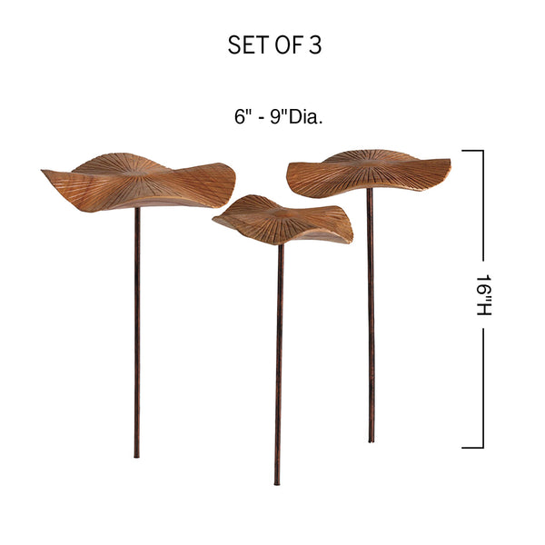 Plow & Hearth VivaStyle Garden Stake Hand-Carved Wood Mushroom Garden Stake Set Of 3