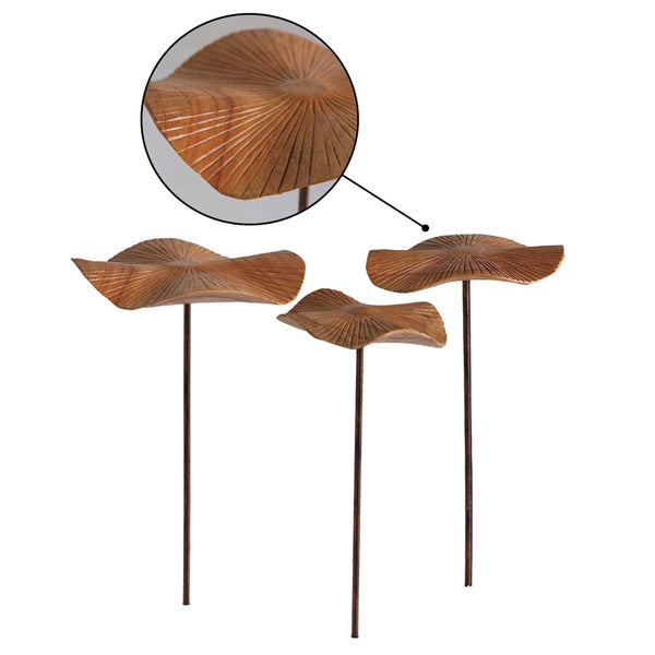 Plow & Hearth VivaStyle Garden Stake Hand-Carved Wood Mushroom Garden Stake Set Of 3
