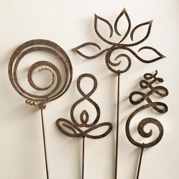 Plow & Hearth VivaStyle Garden Stake Zen Symbols Metal Garden Stake Lotus