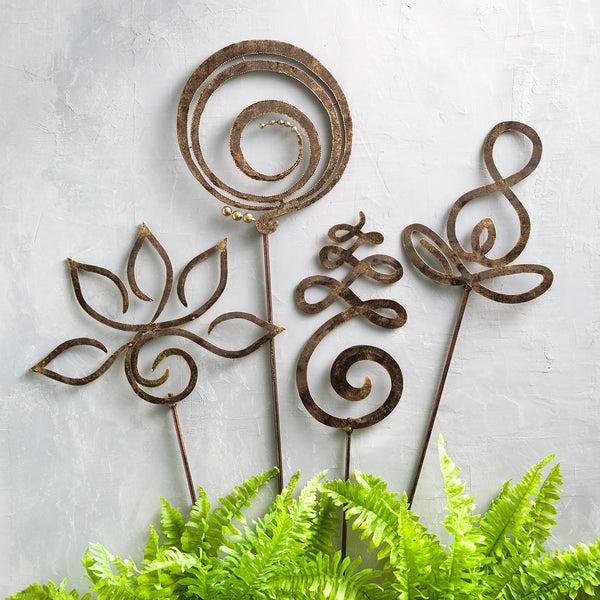 Plow & Hearth VivaStyle Garden Stake Zen Symbols Metal Garden Stake Lotus