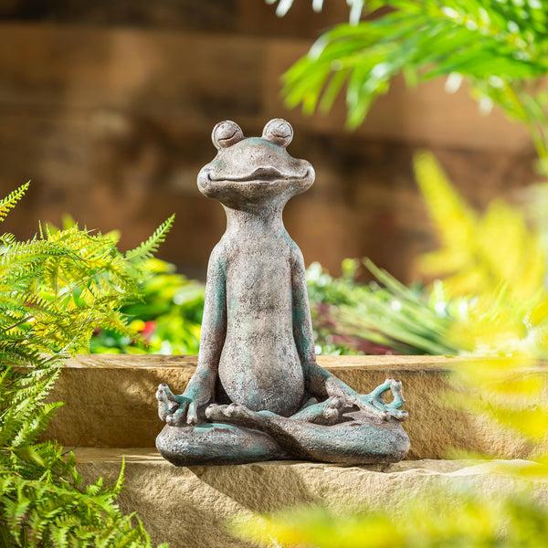plow & hearth VivaStyle Garden Statue Resin Yoga Frog Statue 13"H