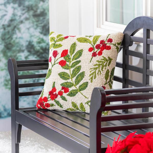 plow & hearth VivaStyle Hooked Pillow 18" X 18" Festive Foliage