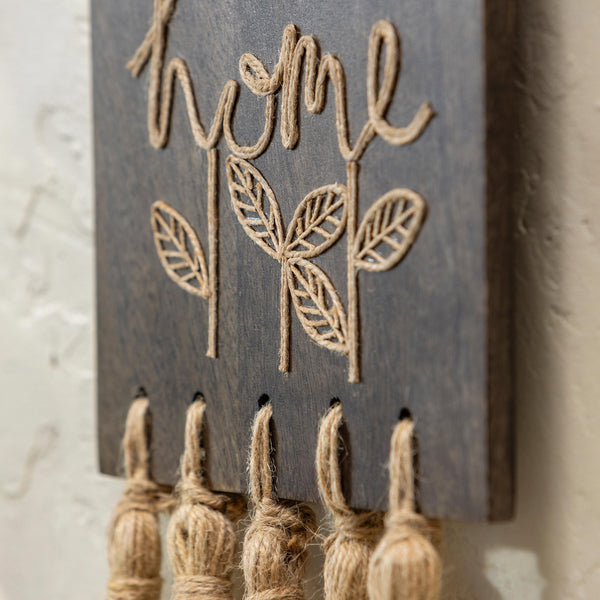 Plow & Hearth VivaStyle Indoor Wall Décor Wood Mango Wood With Jute Wall Sign 23" H