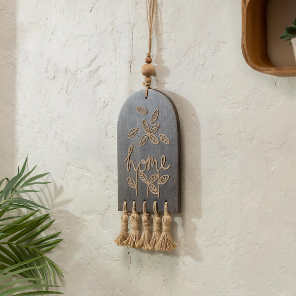 plow & hearth VivaStyle Indoor Wall Décor Wood Mango Wood with Jute Wall Sign 23" H