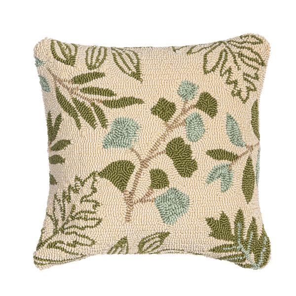 Plow & Hearth VivaStyle Leaf Print Indoor/Outdoor Hooked Pillow 18"x18"