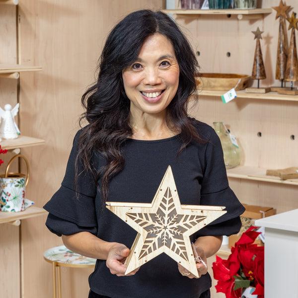Plow & Hearth VivaStyle LED Table Decor LED Wood Table Decor Star 10.4"H