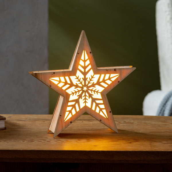 plow & hearth VivaStyle LED Table Decor LED Wood Table Decor Star 10.4"H