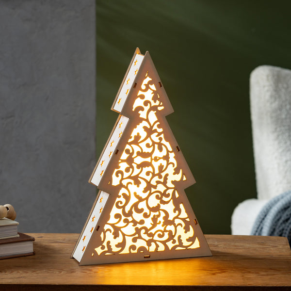 plow & hearth VivaStyle LED Table Decor LED Wood Table Decor Tree 14.5"H
