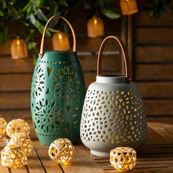 Plow & Hearth VivaStyle Outdoor Lamp & Lighting Ceramic Speckled Cut Out Solar Lantern