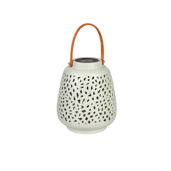 plow & hearth VivaStyle Outdoor Lamp & Lighting Ceramic Speckled Cut Out Solar Lantern