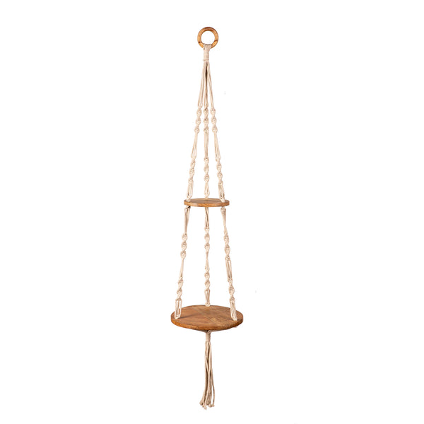 Plow & Hearth VivaStyle Plant Stand Wood Hanging Plant Stand With Macrame 32" H