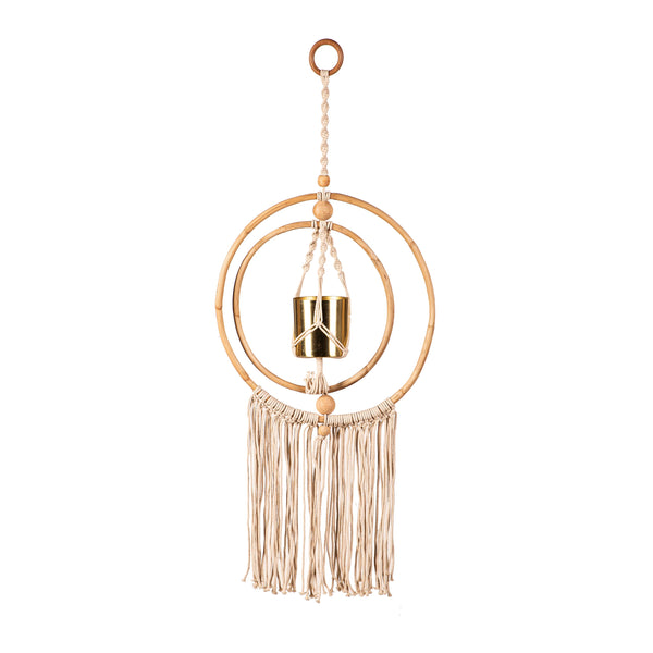 Plow & Hearth VivaStyle Planter Metal Hanging Planter With Macrame 34" H