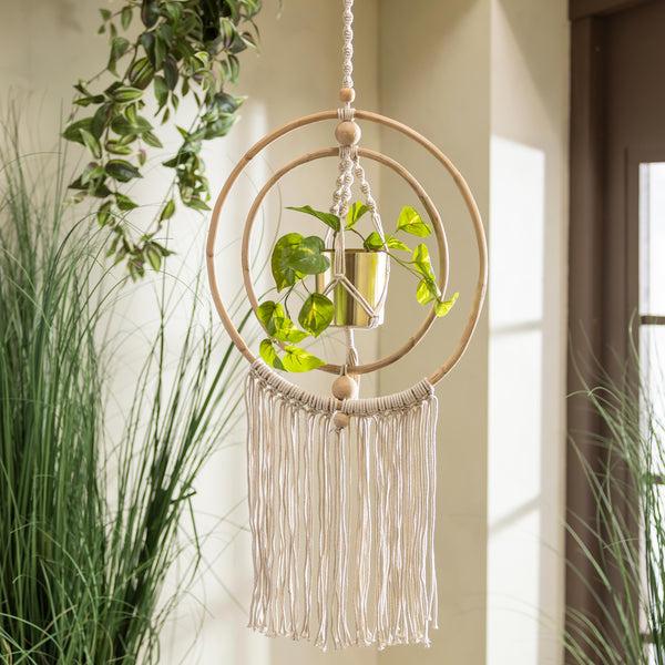 plow & hearth VivaStyle Planter Metal Hanging Planter with Macrame 34" H
