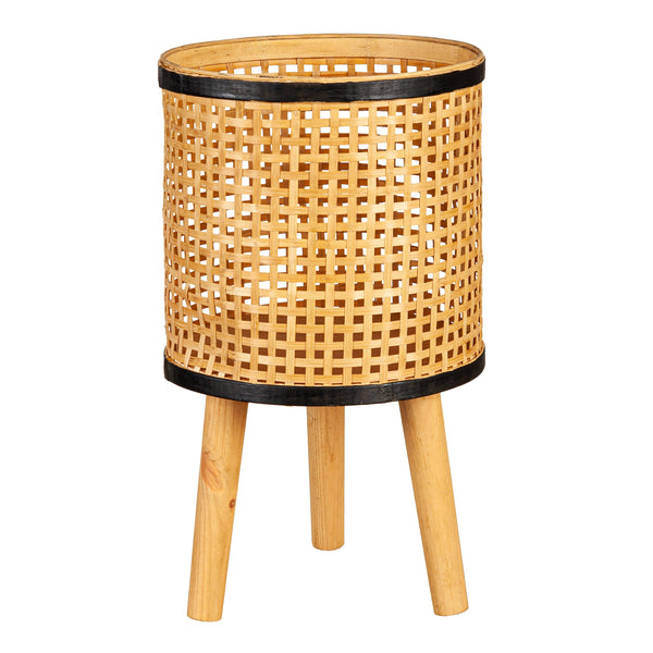 Plow & Hearth VivaStyle Planters Wood Woven Bamboo And Plywood Planter With Legs Set Of 2