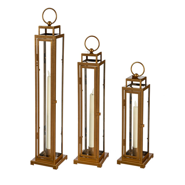 Plow & Hearth VivaStyle Playful Poinsettia Indoor Lamps & Lighting LED Lantern Gold Taper Candle Set Of 3